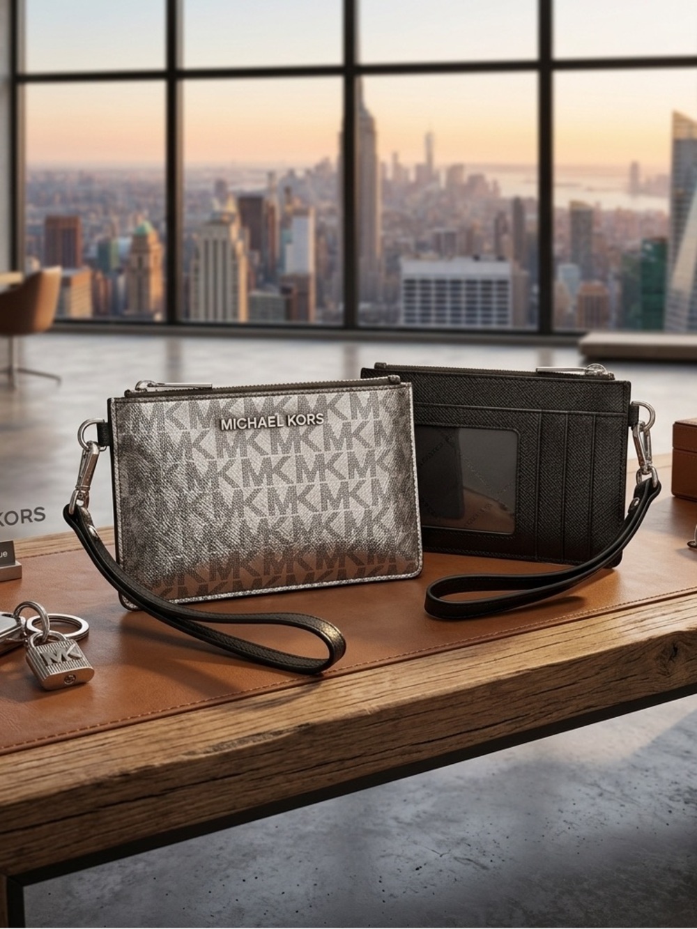 Michael Kors Jet Set Metallic Silver ID Wristlet